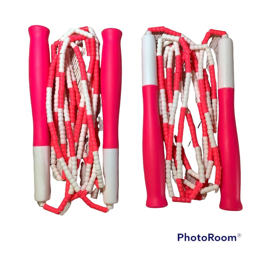 2 Pack Soft Beaded Jump Rope Segmented Speed Jumping Rope Cable Pink & White